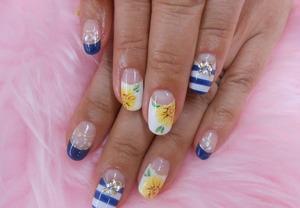 ボーダー&ひまわり☆夏ネイル