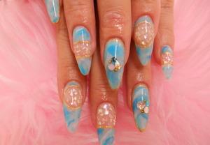 水色のマーブルネイル☆スカルプ☆